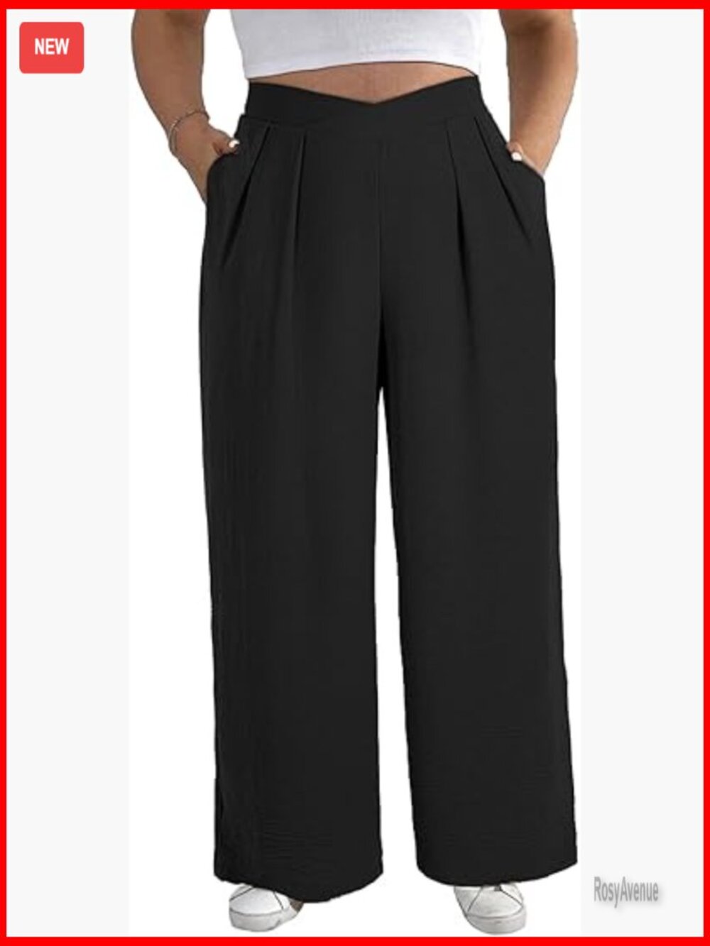 Plus Size Wide Leg Palazzo Pants Crossover Waist Pleated Front Casual Work